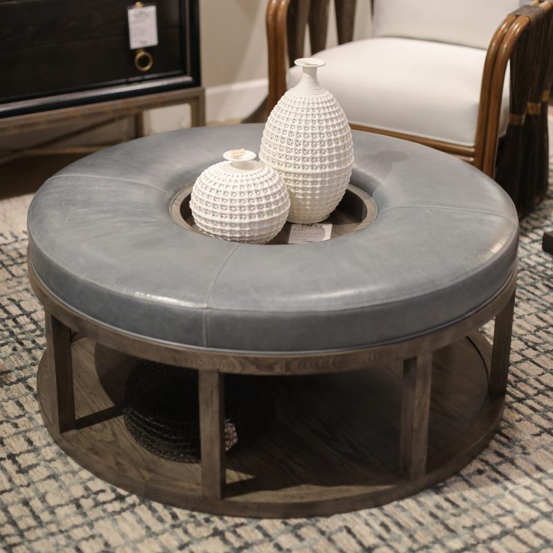 Vanguard Blue Leather Ottoman